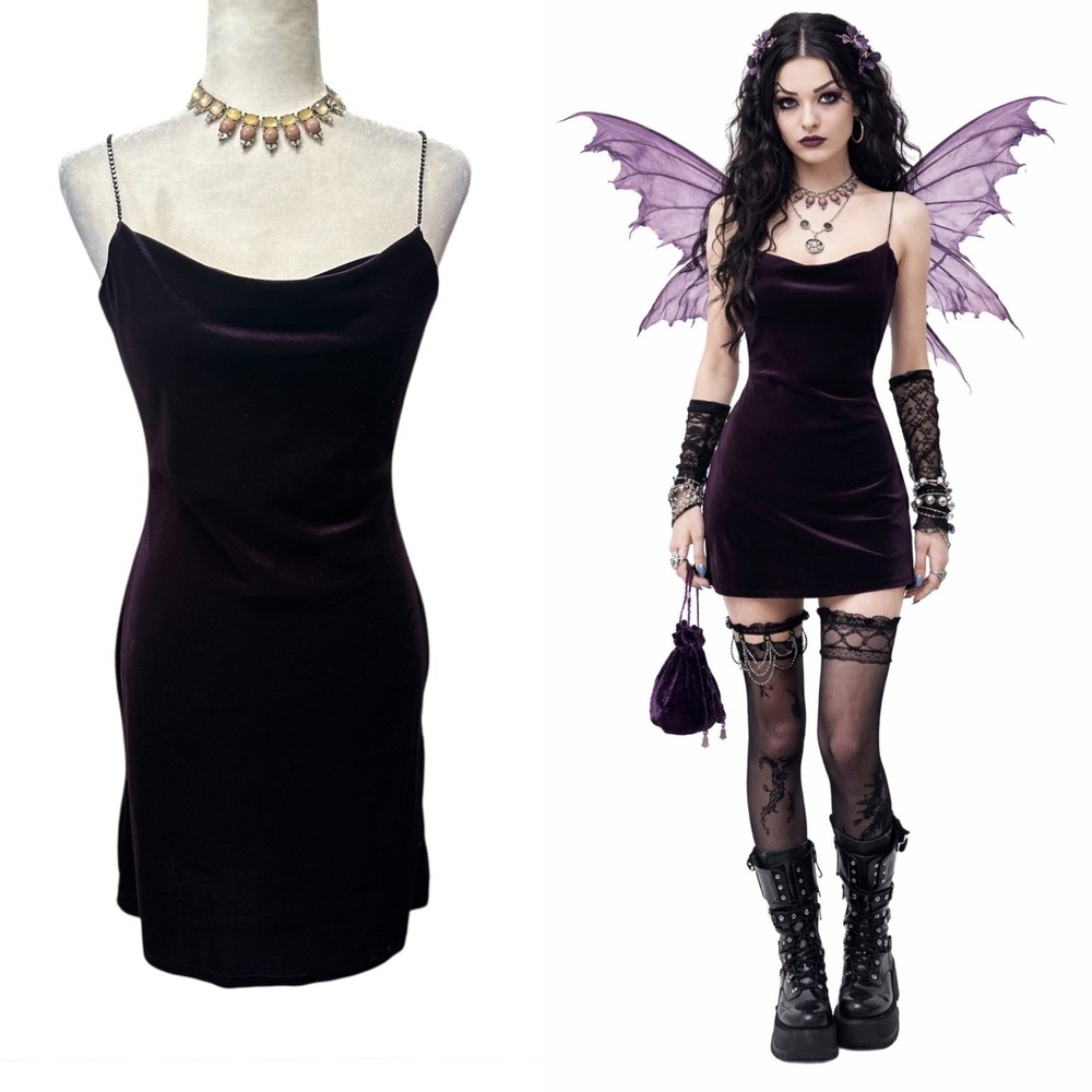 Vtg Y2K Velvet Womens Maxi Dress Size M 90s Dark Romantic Whimsigoth Fairy Edgy